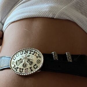 Vintage country music western music buckle waist leather belt